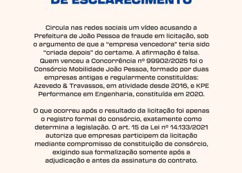 Prefeitura de João Pessoa nega fraude em licitação e aponta desinformação em redes socias