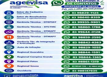 Agevisa/PB suspende temporariamente canal oficial de atendimento e divulga novos contatos